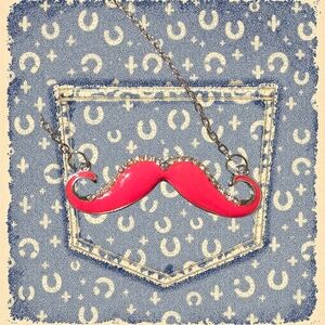 Hipster Coral Red Handlebar Mustache Necklace